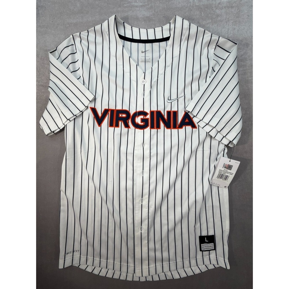 New Virginia University Nike Pinstripe Full Button Baseball Jersey White Large